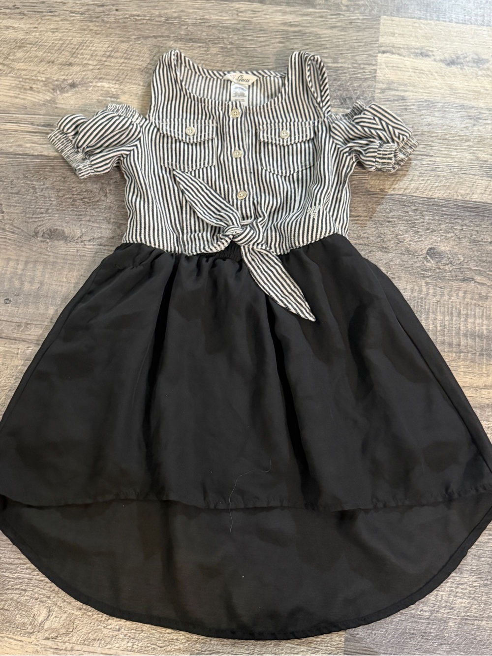 Guess Girls Black & White Striped High Low Dress Size 5 Button Front Summer